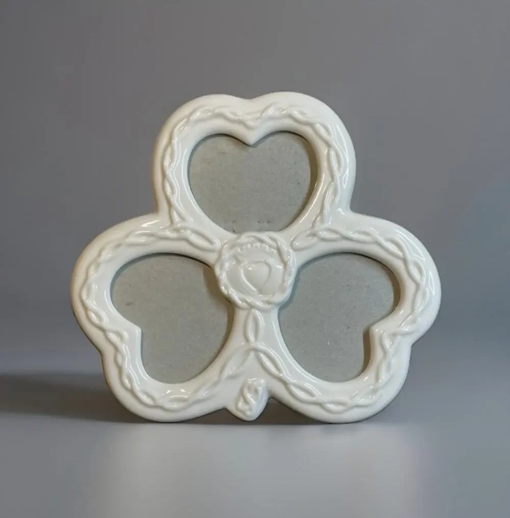 Irish Claddagh Shamrock Ceramic 3-Opening Heart Frame by Russ Berrie Vintage